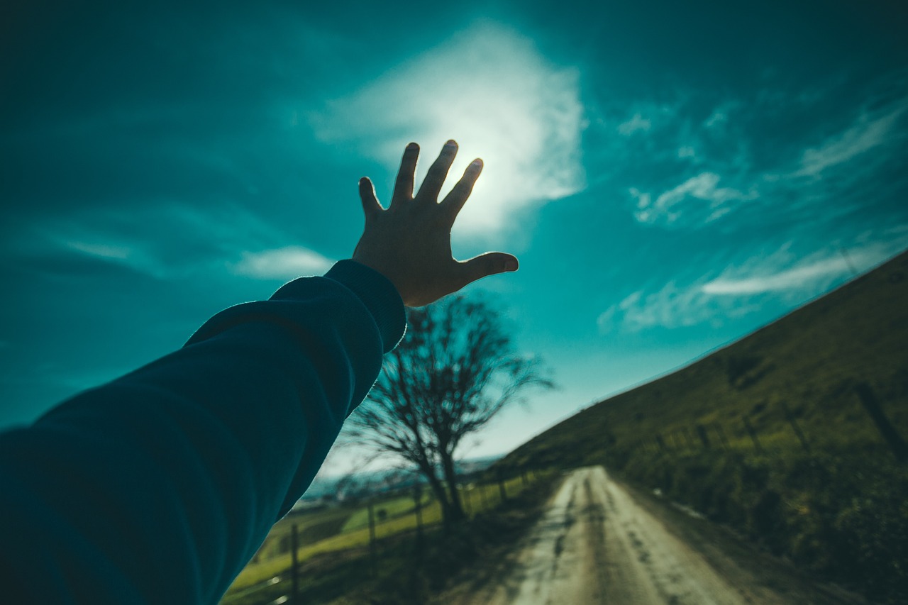 guy, man, male, people, hands, reach, out, nature, sky, clouds, horizon, paths, roads, trees, reach, reach, reach, reach, reach